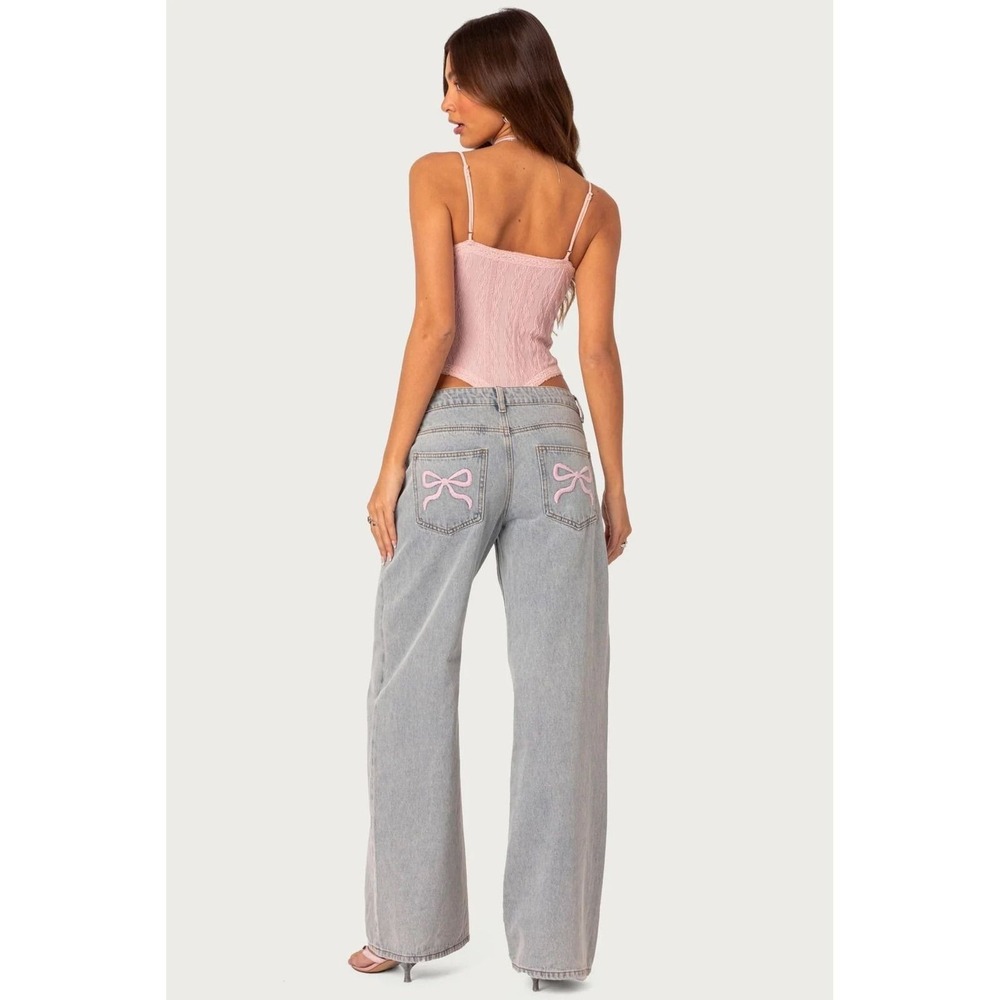 Edikted Bow Pocket Low Rise Baggy Jeans M msrp $98